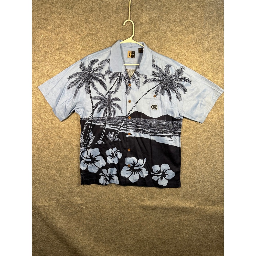 Chiliwear Hawaiian Shirt Mens L‎ UNC Tar Heels Palm Tree Floral Button Up